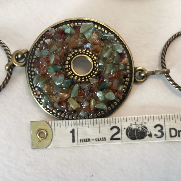 Vintage Arty, Lagenlook, Boho, Brass Backed Pebble Adorned Disc Chain Belt EUC main image 5